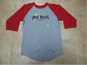 Pit Bull šedočervené pánske tričko s 3/4ťovými rukávmi 100%bavlna