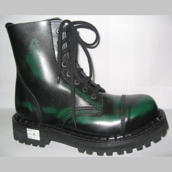 Kožené topánky Steadys 8 dierové - zelenočierne s prešívanou oceľovou špičkou 