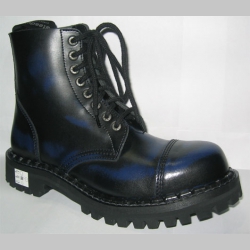 Kožené topánky Steadys 8. dierové modročierne s prešívanou oceľovou špičkou 