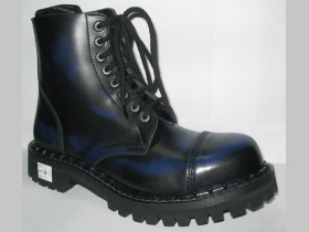 Kožené topánky Steadys 8. dierové modročierne s prešívanou oceľovou špičkou 
