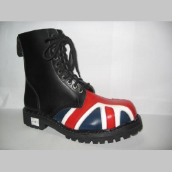 Kožené topánky Steadys 10 dierkové čierne s britskou vlajkou na špičke, prešívané