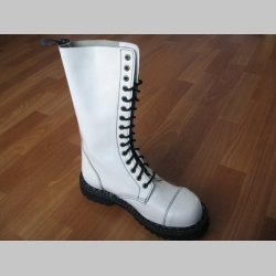 Kožené topánky Steadys  15. dierkové čisto biele s prešívanou oceľovou špičkou 