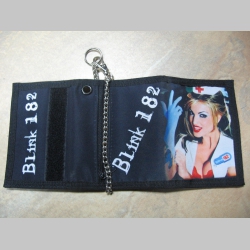 Blink 182, hrubá pevná textilná peňaženka s retiazkou a karabínkou