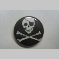 Pirátska vlajka- lebka s kosťami, odznak priemer 25mm
