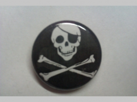 Pirátska vlajka- lebka s kosťami, odznak priemer 25mm