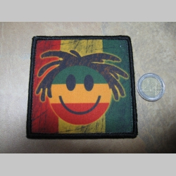 Rasta smajlík ofsetová nášivka po krajoch obšívaná cca. 9x9cm 