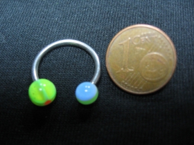 Piercing "čerešňa" s akrylovými guličkami, celkový priemer 18mm, hrúbka tyčky 1mm