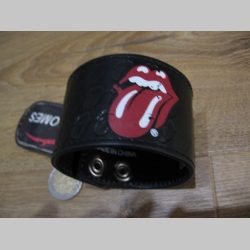 " Rolling Stones "  - jazyk -  čierny kožený náramok bez vybíjania, so zapínaním na kovové cvoky, nastaviteľná veľkosť