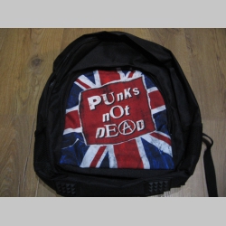 Punks not dead ruksak čierny, 100% polyester. Rozmery: Výška 42 cm, šírka 34 cm, hĺbka až 22 cm pri plnom obsahu