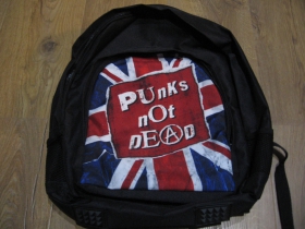 Punks not dead ruksak čierny, 100% polyester. Rozmery: Výška 42 cm, šírka 34 cm, hĺbka až 22 cm pri plnom obsahu