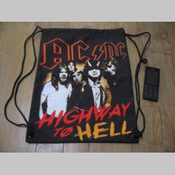 AC/DC sťahovacie vrecko ( batôžtek / vak ) s čiernou šnúrkou, materiál 100% polyester rozmery cca. 40 x 32 cm