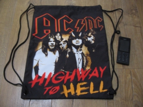 AC/DC sťahovacie vrecko ( batôžtek / vak ) s čiernou šnúrkou, materiál 100% polyester rozmery cca. 40 x 32 cm