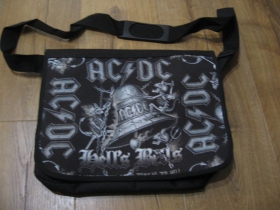 AC/DC pevná textilná taška cez plece, nastaviteľný pás materiál 100%polyester rozmery cca.36x27x10cm ( vhodná aj pre notebook )