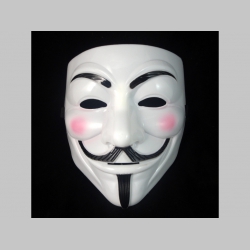 Anonymous, biela plastová maska v zadu s gumičkou na uchytenie