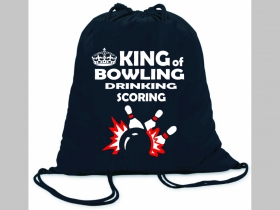 King of Bowling Drinking Scoring ľahké sťahovacie vrecko ( batôžtek / vak ) s čiernou šnúrkou, 100% bavlna 100 g/m2, rozmery cca. 37 x 41 cm