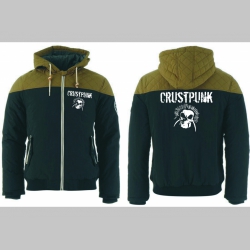 Crust Punk zimná pánska bunda zateplená čierno-olivová s kapucňou