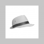 biely SKA klobúk s látkovým pásom v šachovnicovom dizajne, materiál 100% polyester