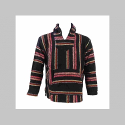 " MEXICO " hrubá bundomikina s kapucou "Klokanka " 80%bavlna  20%polyester farba: čierna s pruhmi v bordovo-hnedo-žlto-bielej farbe