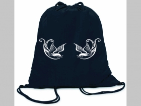 Swallows - Tattoo lastovičky ľahké sťahovacie vrecko ( batôžtek / vak ) s čiernou šnúrkou, 100% bavlna 100 g/m2, rozmery cca. 37 x 41 cm