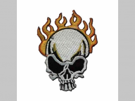 smrtka - lebka flames nažehľovacia nášivka vyšívaná (možnosť nažehliť alebo našiť na odev)  rozmery 7,5 x 5,5cm materiál 100%bavlna