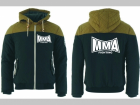 MMA Fighting  zimná pánska bunda zateplená čierno-olivová s kapucňou