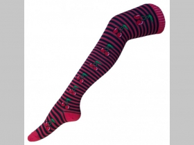 nadkolienky  dámske pruhované červenočierne ponožky s motívom " čerešne "  materiál 90% polyakryl 10% spandex  univerzálna veľkosť 35-42