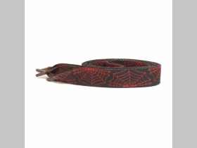 ploché širšie šnúrky do topánok farba čierna s motívom červenej pavučiny, dĺžka 110cm šírka 1,9cm materiál:100%polyester