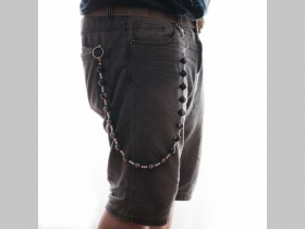 SKULL - lebka guličky - smrtka - pirát kovová reťazová kľúčenka na nohavice na koncoch s krúžkom a karabínkou dĺžka cca. 90cm
