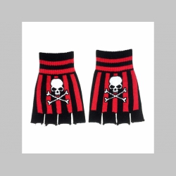 SKULL - smrtka - lebka - pruhované pletené pružné rukavice "bez prstov " farba: čierno-červená, materiál: 80%akryl 20%spandex, univerzálna veľkosť