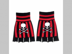 SKULL - smrtka - lebka - pruhované pletené pružné rukavice "bez prstov " farba: čierno-červená, materiál: 80%akryl 20%spandex, univerzálna veľkosť