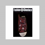 ploché širšie šnúrky do topánok čiernočervená šachovnica s motívom lebka - smrtka, dĺžka 110cm šírka 1,9cm materiál:100%polyester