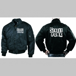 Street Punk  - čierna zimná letecká bunda BOMBER s límcom, typ CWU z pevného materiálu s masívnym zipsom na zapínanie 100%nylón, čiastočne vodeodolná