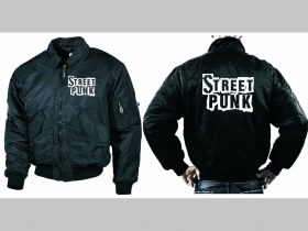 Street Punk  - čierna zimná letecká bunda BOMBER s límcom, typ CWU z pevného materiálu s masívnym zipsom na zapínanie 100%nylón, čiastočne vodeodolná